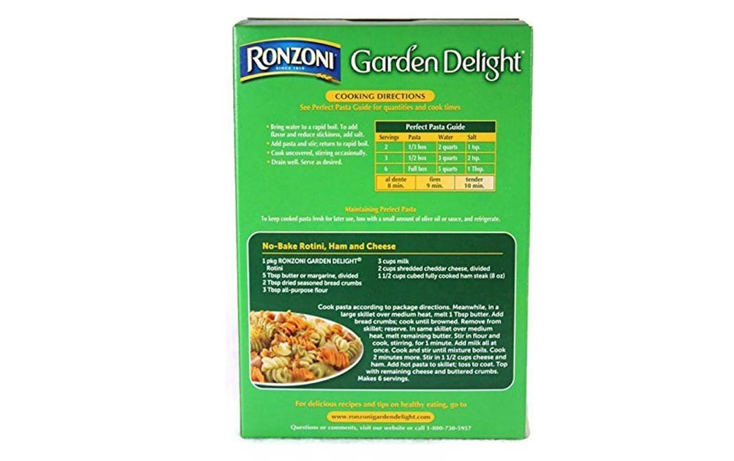 Ronzoni Garden Delight Tricolor Rotini Pasta   Box  340 grams